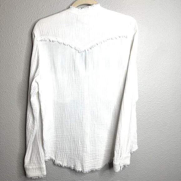 Cloth & Stone Womens Essential White Frayed Gauze Shirt Sz Small - Picture 4 of 14